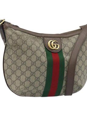 GUCCI GG Supreme GG Marmont Ophidia Shoulder Bag PVC Beige Gold Auth gh1719